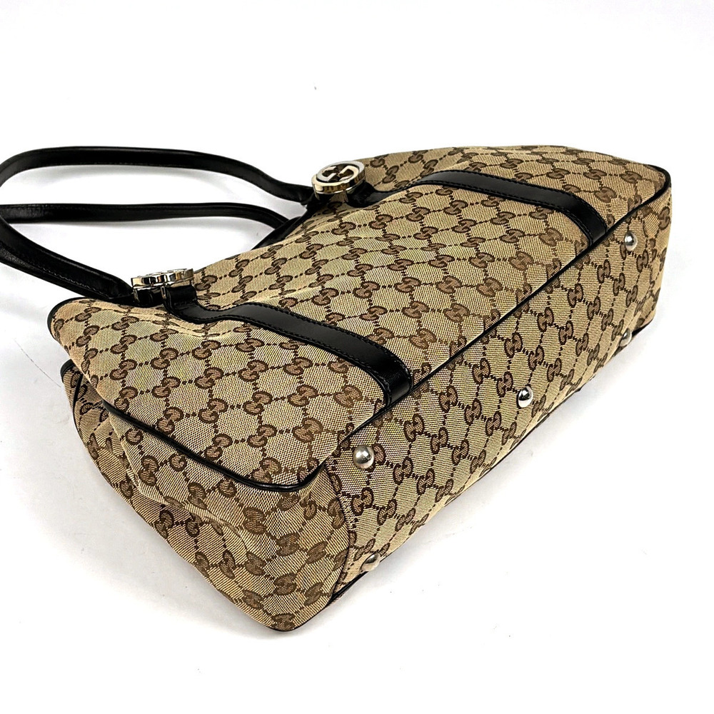 Gucci handbag tote GG canvas bag black Twins shoulder brown Black Brown